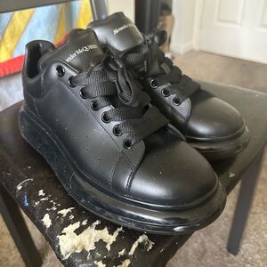 Alexander McQueen Glossy Black Lace-Up Sneakers